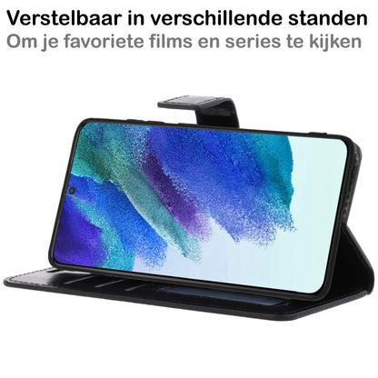 Samsung S21 FE Hoesje Bookcase Cover met Kaarthouder - Zwart