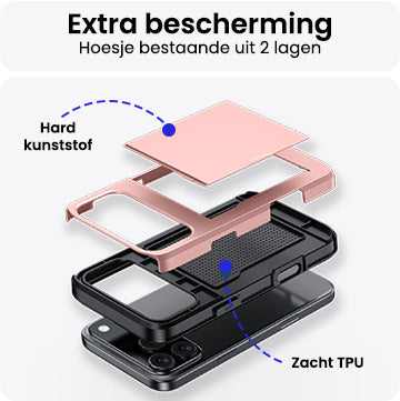 iPhone 17 Pro Hoesje Kaarthouder Hard Case Shockproof - Rosé goud