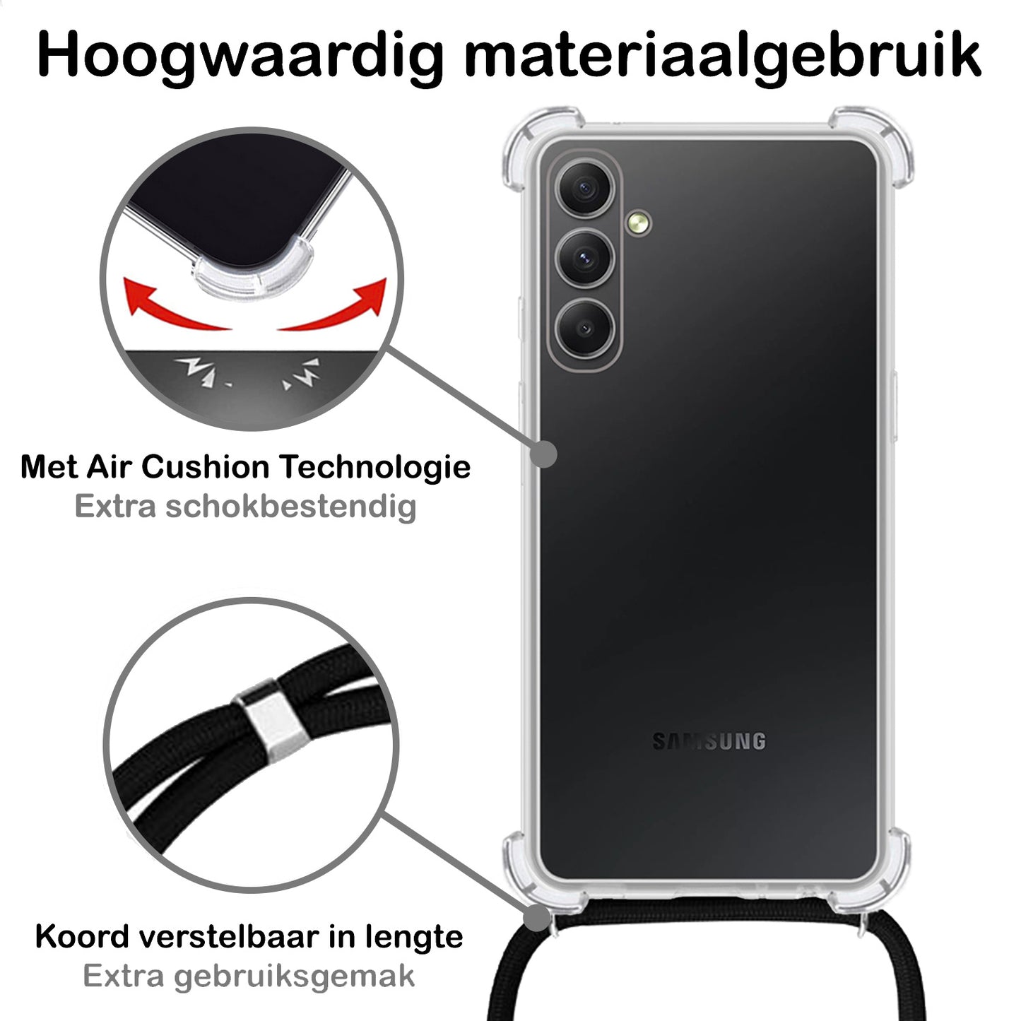 Samsung A14 Hoesje met Koord Siliconen - Transparant