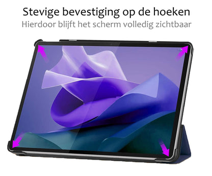 Lenovo Tab P12 Trifold Bookcase Hoes met Penhouder Lenovo Pen - Donkerblauw
