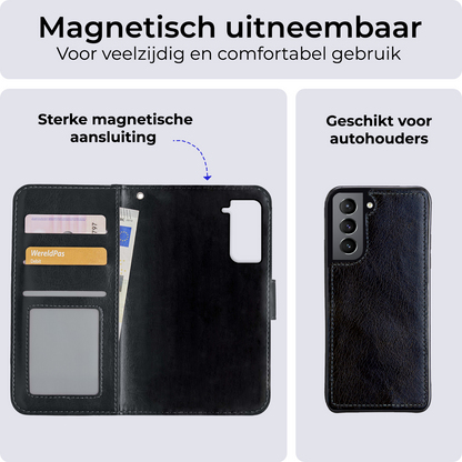 Samsung S21 Hoesje Bookcase Cover Uitneembaar - Zwart