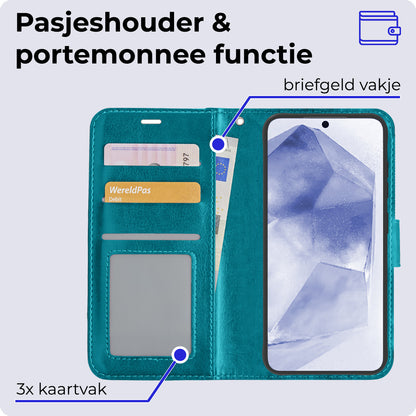 Samsung A55 Hoesje Bookcase Cover met Kaarthouder - Turquoise