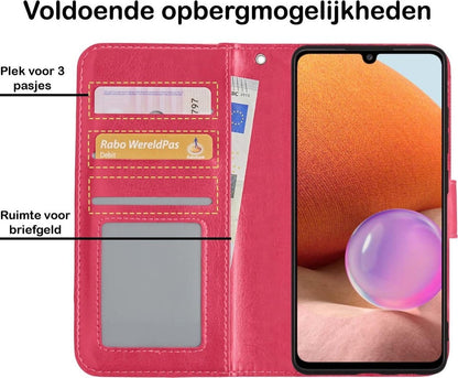 Samsung A32 5G Hoesje Bookcase Cover met Kaarthouder - Donkerroze