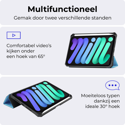 iPad Mini 7 Trifold Bookcase Hoes met Penhouder voor Apple Pen - Lichtblauw
