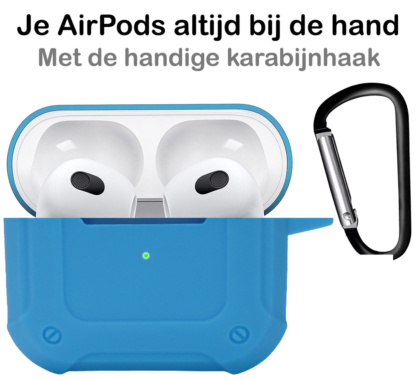 AirPods 3 Hoesje Shock Proof Case Siliconen met Clip - Lichtblauw