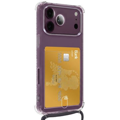 iPhone 18 Pro Max Hoesje Kaarthouder met Koord Backcover Shockproof - Transparant