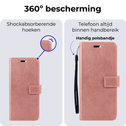 Google Pixel 8a Hoesje Bookcase Cover met Kaarthouder - Rosé goud