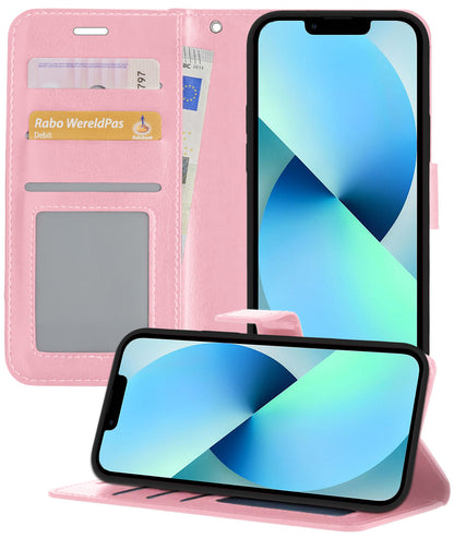 iPhone 14 Pro Hoesje Bookcase Cover met Kaarthouder - Lichtroze