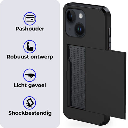 iPhone 15 Hoesje Kaarthouder Hard Case Shockproof - Zwart