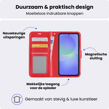 Samsung A36 Hoesje Bookcase Cover met Kaarthouder - Rood