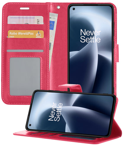 OnePlus Nord 2T Hoesje Book Case Kunstleer - Donkerroze