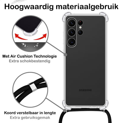 Samsung S23 Ultra Hoesje met Koord Backcover Shockproof - Transparant