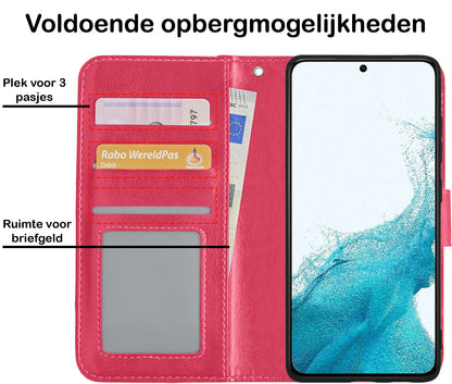 Samsung S22 Plus Hoesje Bookcase Cover met Kaarthouder - Donkerroze