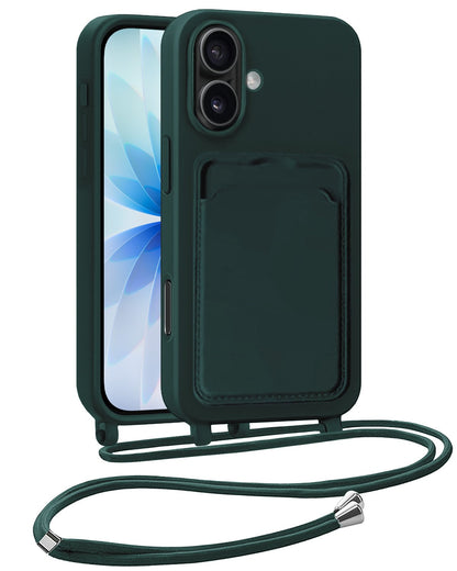 iPhone 17 Hoesje Met Telefoonkoord en Pasjeshouder Siliconen - Donkergroen