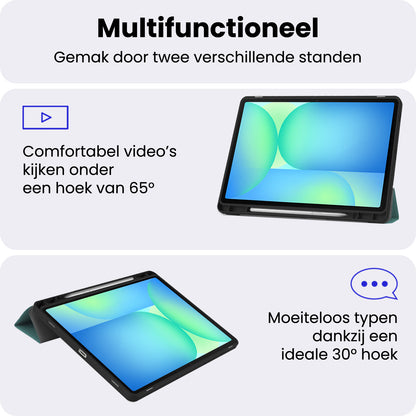 Samsung Galaxy Tab S10 FE Plus Trifold Bookcase Hoes met Penhouder voor S Pen - Donkergroen