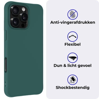 iPhone 16 Pro Hoesje Siliconen Backcover Lichtgewicht - Donkergroen
