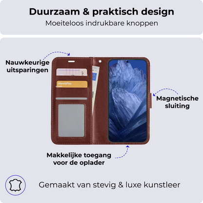 Google Pixel 8a Hoesje Bookcase Cover met Kaarthouder - Bruin