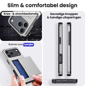 iPhone 17 Pro Max Hoesje Kaarthouder Hard Case Shockproof - Grijs