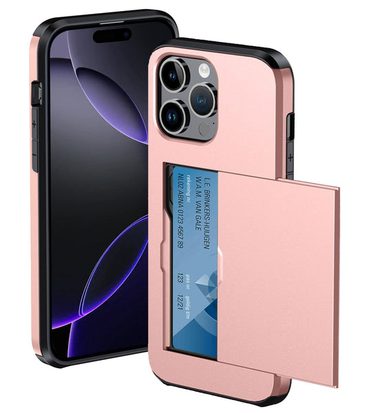 iPhone 16 Pro Max Hard Case Met Pashouder - Rosé goud