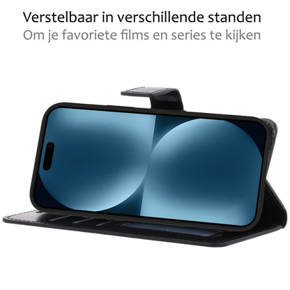 iPhone 15 Pro Hoesje Book Case Kunstleer - Zwart