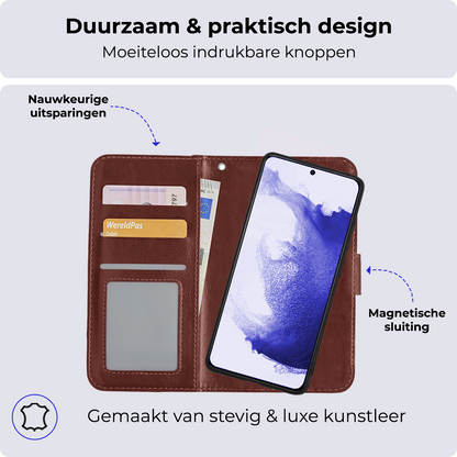 Samsung S22 Hoesje Bookcase Cover Uitneembaar - Bruin