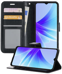 OPPO A17 Hoesje Bookcase Cover met Kaarthouder - Zwart