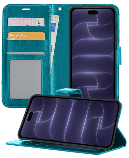 iPhone 18 Pro Max Hoesje Bookcase Cover met Kaarthouder - Turquoise