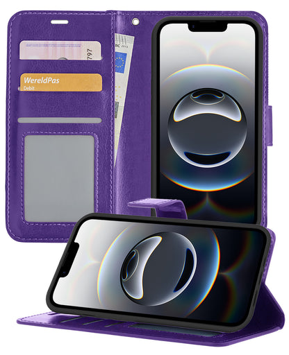 iPhone 16e Hoesje Bookcase Cover met Kaarthouder - Paars