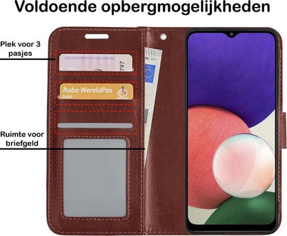 Samsung A22 5G Hoesje Bookcase Cover met Kaarthouder - Bruin