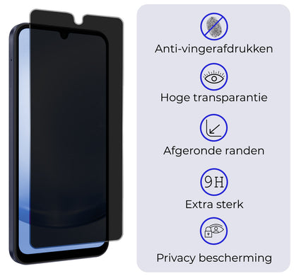 Samsung A25 Screenprotector Gehard Glas - Privacy