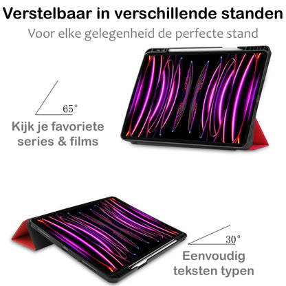 iPad Pro 2022 (12.9 inch) Trifold Bookcase Hoes met Penhouder voor Apple Pen - Rood