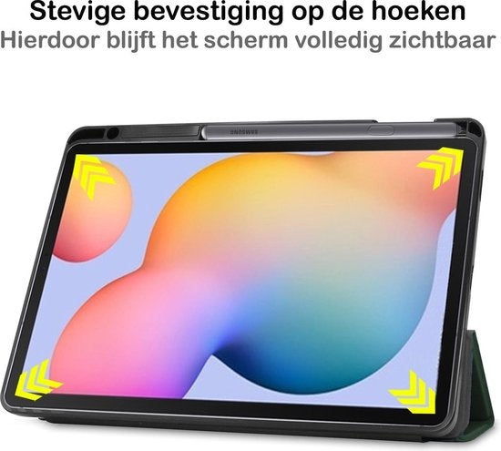 Samsung Galaxy Tab S6 Lite Tablethoes Smcpen Met Screenprotector - Donkergroen