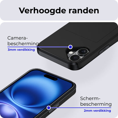 iPhone 16 Plus Hoesje Kaarthouder Hard Case Shockproof - Zwart