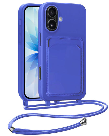 iPhone 17 Hoesje Met Telefoonkoord en Pasjeshouder Siliconen - Felblauw