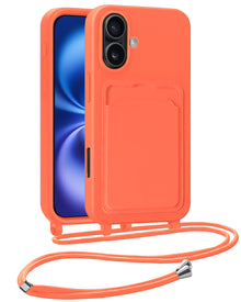 iPhone 16 Hoesje Met Telefoonkoord en Pasjeshouder Siliconen - Papaya