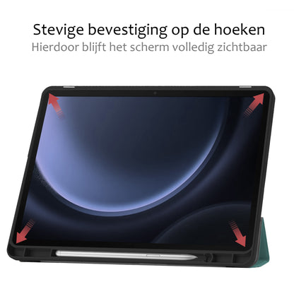 Samsung Galaxy Tab S9 FE Plus Tablethoes Smcpen Met Screenprotector - Donkergroen