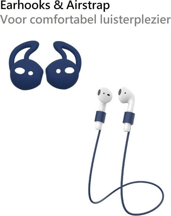 AirPods 1 Hoesje Siliconen 3-in-1 met Clip - Donkerblauw