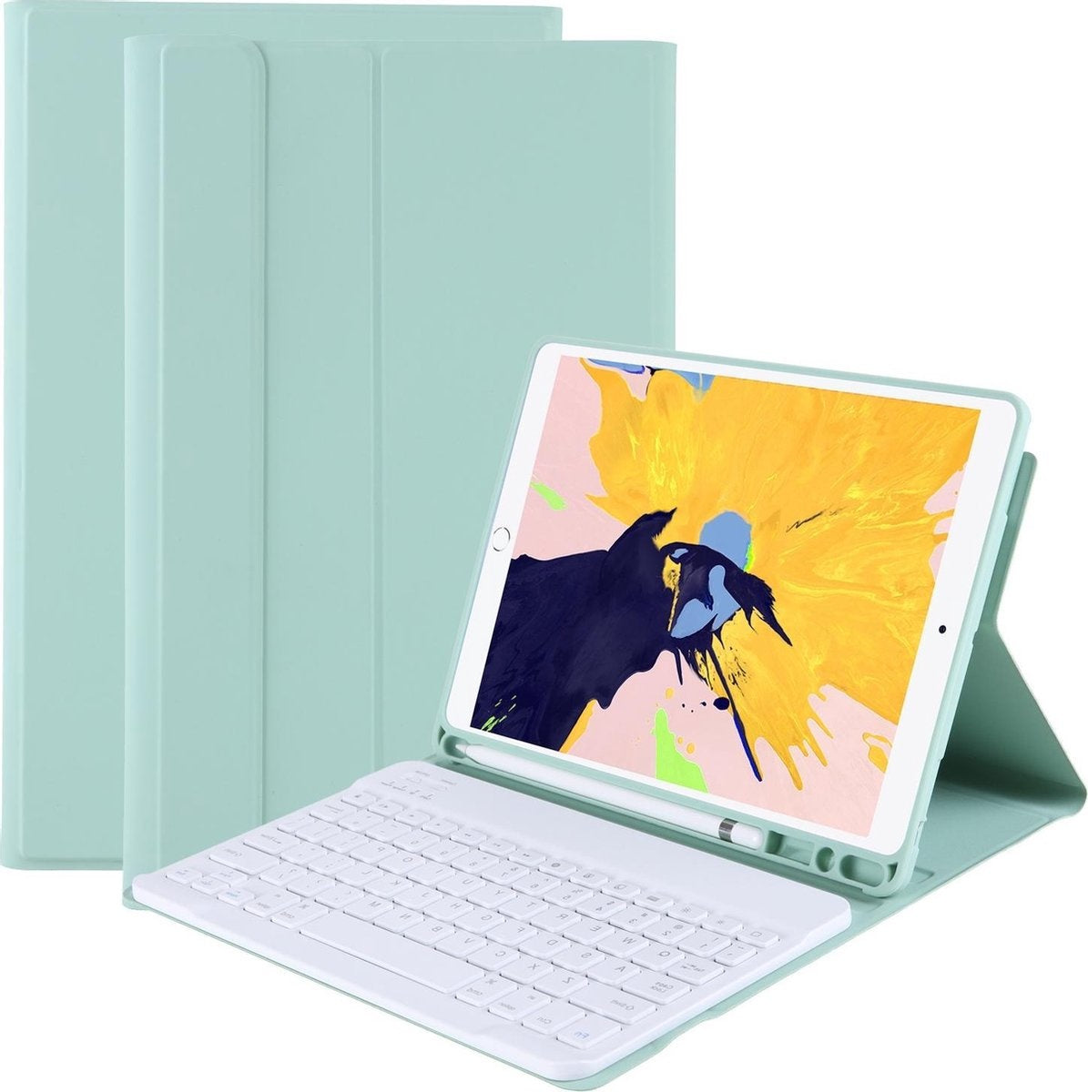 iPad 10.2 2020 Hoesje Toetsenbord Case Kunstleer - Mint Groen