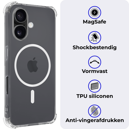iPhone 16 Hoesje Geschikt voor Magsafe Backcover Shockproof - Transparant