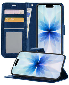iPhone 17 Hoesje Bookcase Cover met Kaarthouder - Donkerblauw
