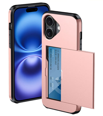 iPhone 16 Hoesje Kaarthouder Hard Case Shockproof - Rosé goud