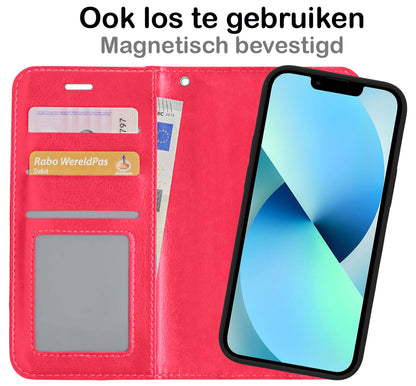 iPhone 13 Hoesje Bookcase Cover Uitneembaar - Donkerroze