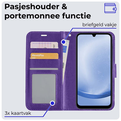 Samsung A25 Hoesje Bookcase Cover met Kaarthouder - Paars