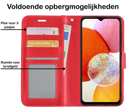 Samsung A14 Hoesje Bookcase Cover met Kaarthouder - Rood