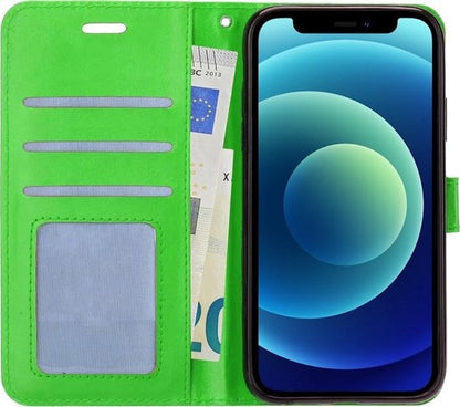 iPhone 12 Mini Hoesje Bookcase Cover met Kaarthouder - Groen