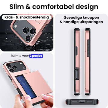 iPhone 17 Pro Hoesje Kaarthouder Hard Case Shockproof - Rosé goud