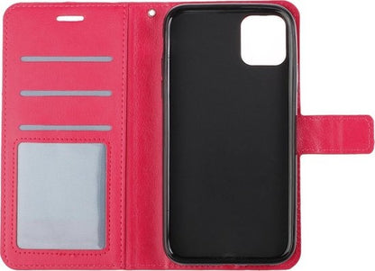 iPhone 12 Pro Max Hoesje Bookcase Cover met Kaarthouder - Donkerroze