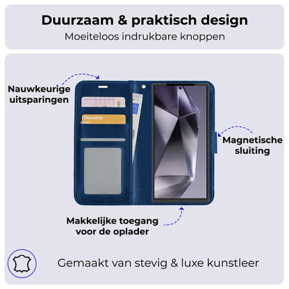 Samsung S24 Ultra Hoesje Book Case Kunstleer - Donkerblauw