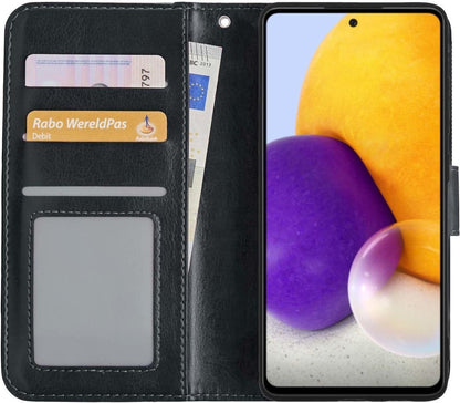 Samsung A72 5G Hoesje Bookcase Cover met Kaarthouder - Zwart