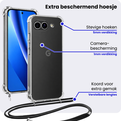 Google Pixel 10a Hoesje met Koord Backcover Shockproof - Transparant